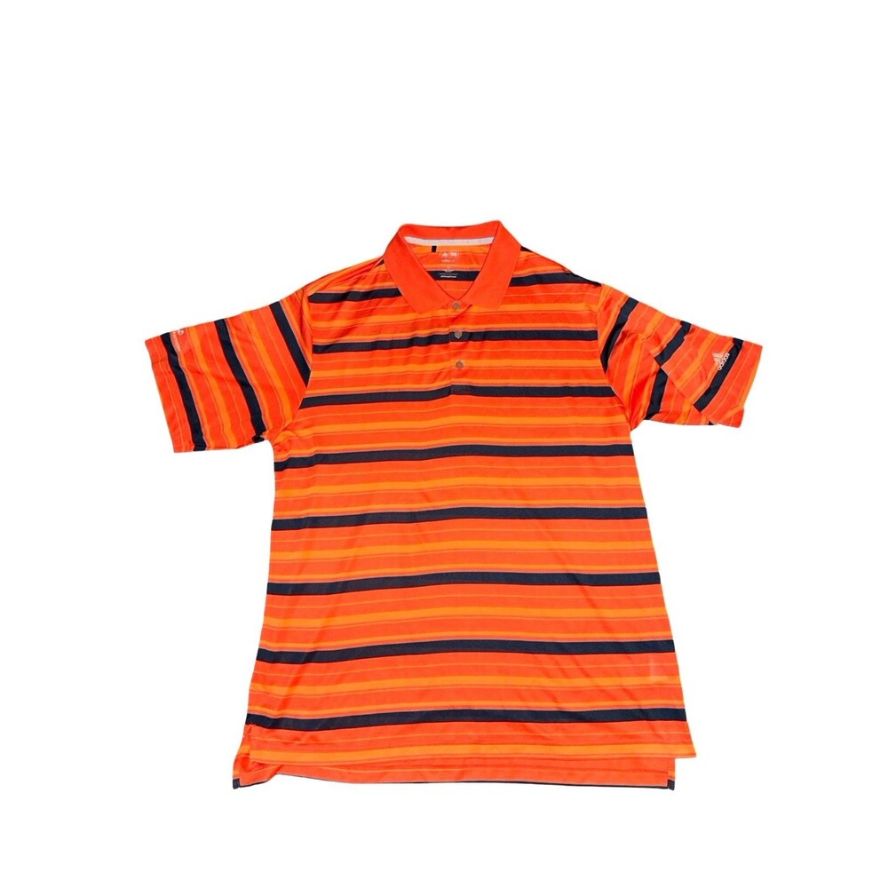 Adidas Climacool Polo Shirt Orange Striped Mens XL Golf Athletic